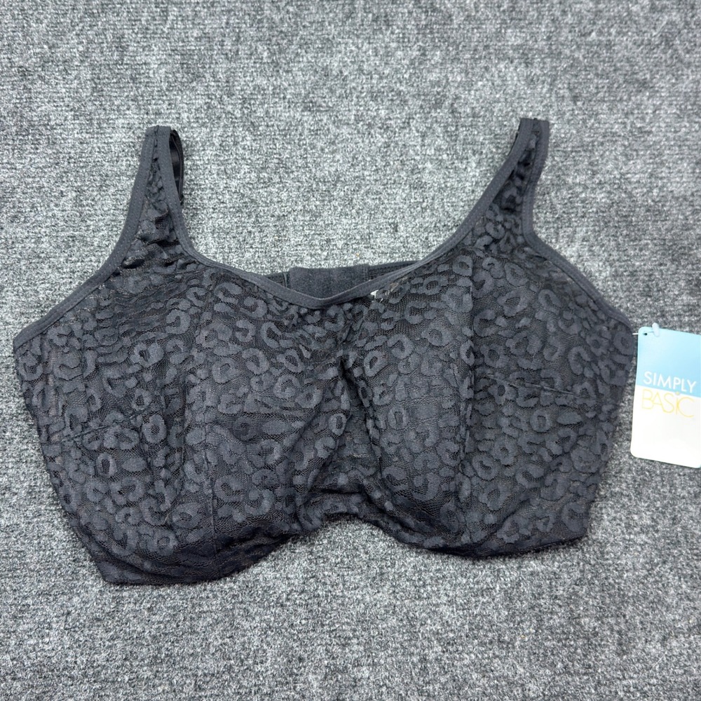 Simply Basic Black Lace Leopard Print Underwire Bra 44D Style 4271